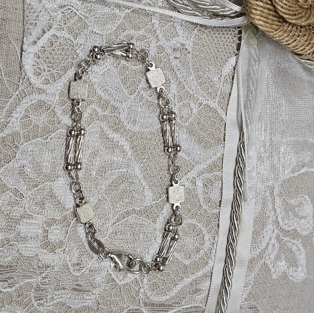 Italy 925 Silver Bead Station Bracelet Vintage - Picture 6 of 11